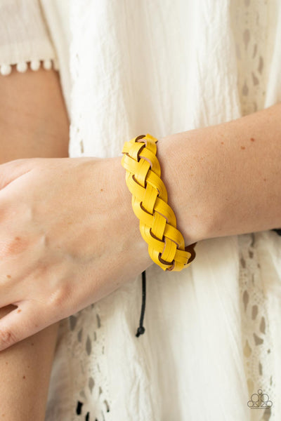 SoCal Summer - Paparazzi - Yellow Braided Leather Sliding Knot Bracelet