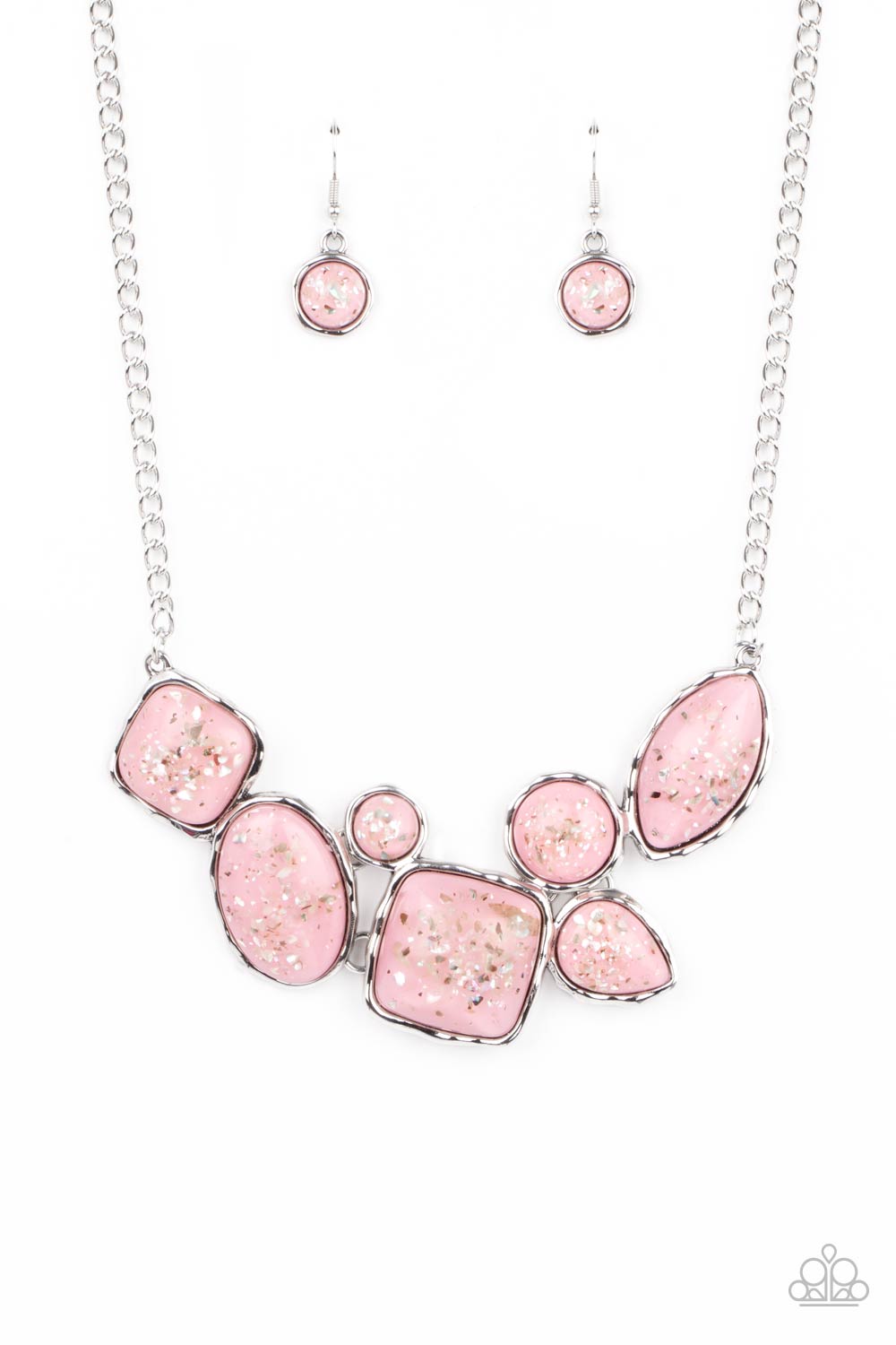 So Jelly - Paparazzi - Pink Acrylic Bead Iridescent Fleck Necklace