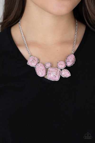 So Jelly - Paparazzi - Pink Acrylic Bead Iridescent Fleck Necklace