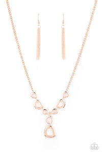 So Mod - Paparazzi - Rose Gold Geometric Oval Y Shaped Necklace