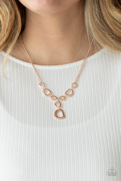 So Mod - Paparazzi - Rose Gold Geometric Oval Y Shaped Necklace