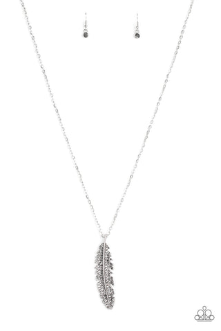 Soaring High - Paparazzi - Silver Hematite Rhinestone Feather Pendant Necklace