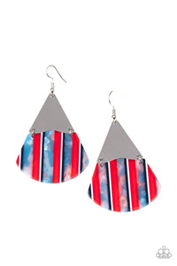 Social Animal - Paparazzi - Red, White, and Blue Stripe Acrylic Silver Triangle Earrings