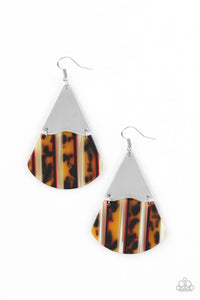 Social Animal - Paparazzi - Yellow and Brown Striped Tortoise Acrylic Silver Triangle Earrings