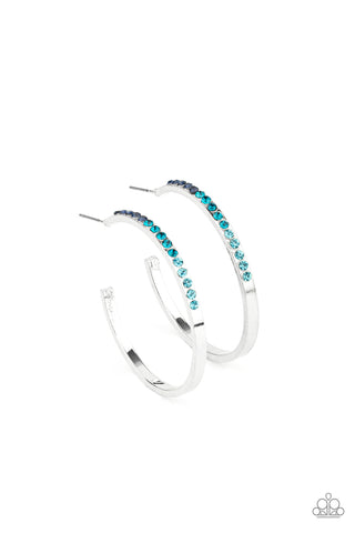 Somewhere Over the OMBRE - Paparazzi - Blue Rhinestone Ombre Hoop Earrings