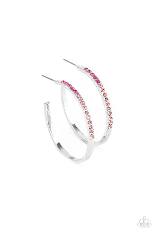 Somewhere Over the OMBRE - Paparazzi - Pink Ombre Rhinestone Silver Hoop Earrings