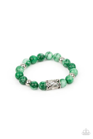 Soothes The Soul - Paparazzi - Green Marble Bead Stretchy Bracelet