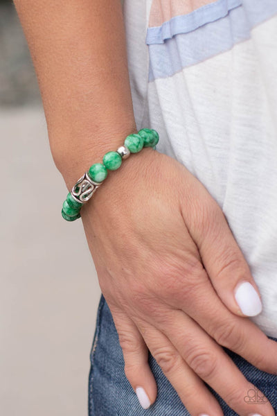 Soothes The Soul - Paparazzi - Green Marble Bead Stretchy Bracelet