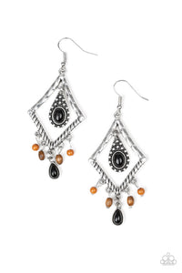 Southern Sunsets - Paparazzi - Multi Black and Wood Bead Silver Diamond Frame Earrings