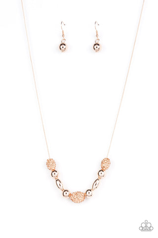 Space Glam - Paparazzi - Rose Gold Rhinestone Encrusted Necklace