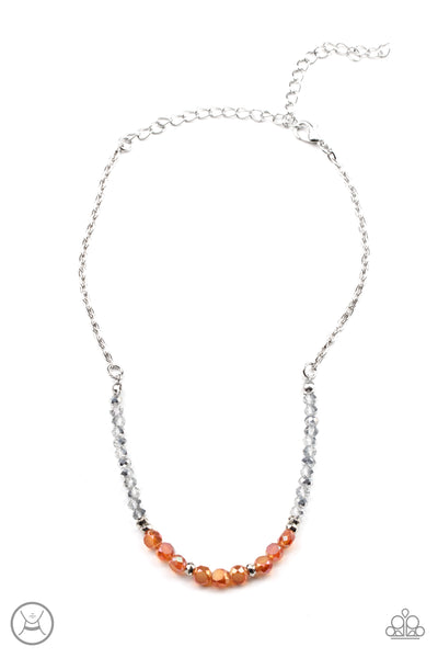 Space Odyssey - Paparazzi - Orange and Silver Iridescent Bead Choker Necklace