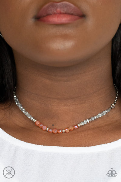 Space Odyssey - Paparazzi - Orange and Silver Iridescent Bead Choker Necklace