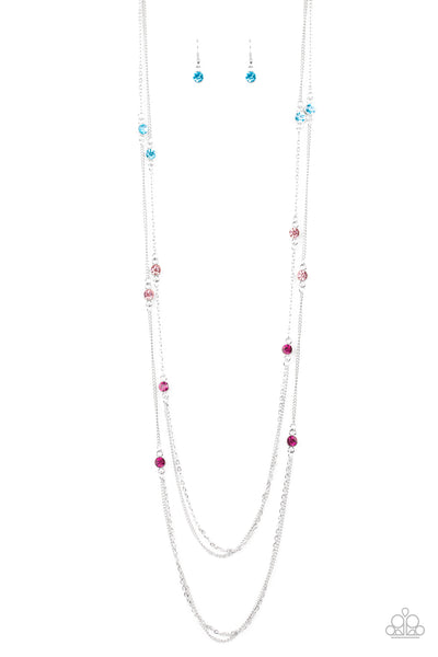 Sparkle Of The Day - Paparazzi - Multi Pink Blue Rhinestone Silver Layered Chain Necklace