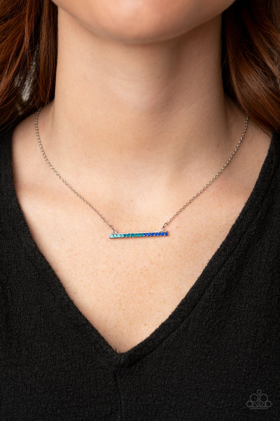 Sparkly Spectrum - Paparazzi - Blue Ombre Rhinestone Silver Bar Necklace