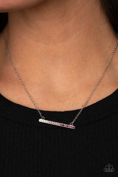 Sparkly Spectrum - Paparazzi - Purple Ombre Rhinestone Silver Bar Necklace