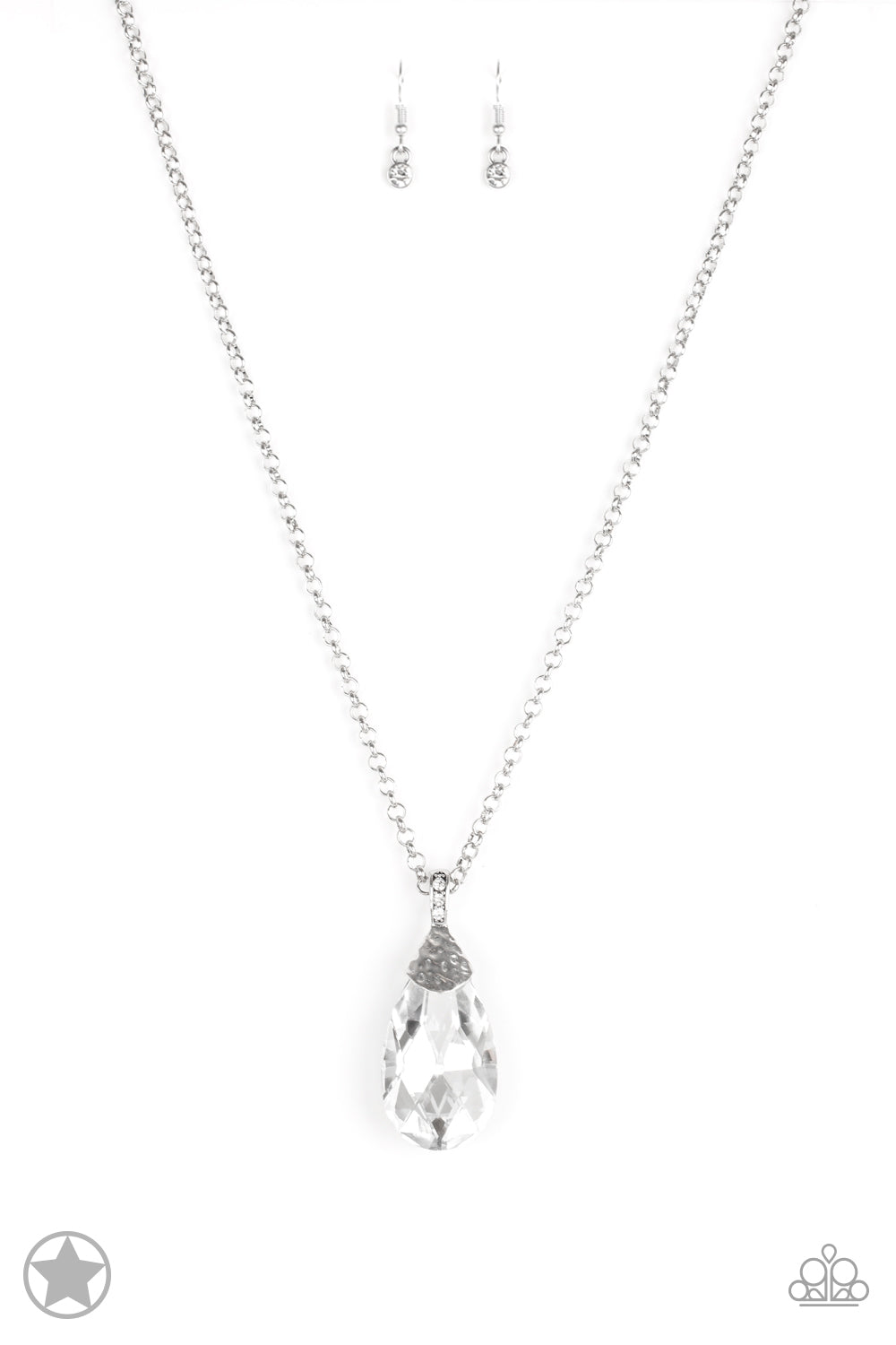 Spellbinding Sparkle - Paparazzi - White Teardrop Gem Pendant Blockbuster Necklace