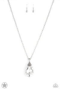 Spellbinding Sparkle - Paparazzi - White Teardrop Gem Pendant Blockbuster Necklace