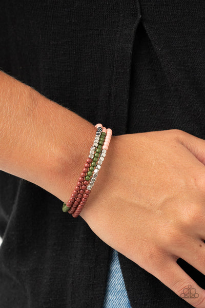 Spiral Dive - Paparazzi - Multi Pink, Green and Brown Coil Bracelet