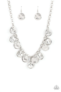 Spot On Sparkle - Paparazzi - White Gem Silver Hammered Disc 2021 Convention Exclusive Necklace