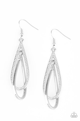 Spotlight Splendor - Paparazzi - White Rhinestone Silver Teardrop Earrings