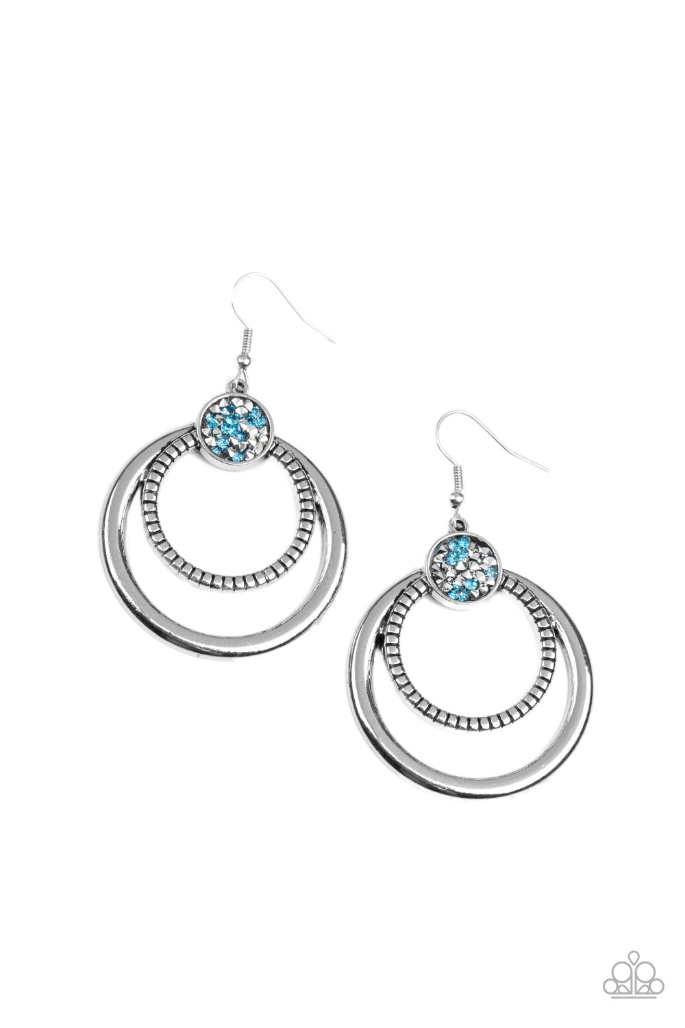 Spun Out Opulence - Paparazzi - Blue and Silver Druzy Circle Earrings 