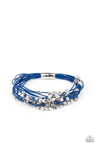Star-Studded Affair - Paparazzi - Blue Cord Silver Star Charm Magnetic Bracelet
