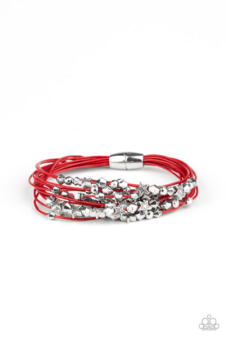 Star-Studded Affair - Paparazzi - Red Cord Silver Star Magnetic Bracelet