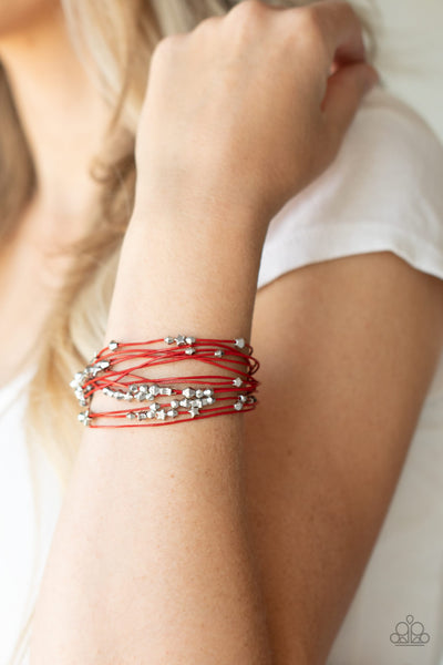 Star-Studded Affair - Paparazzi - Red Cord Silver Star Magnetic Bracelet