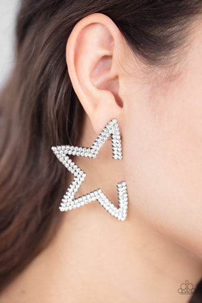 Star Player - Paparazzi - White Rhinestone Star Post Earrings