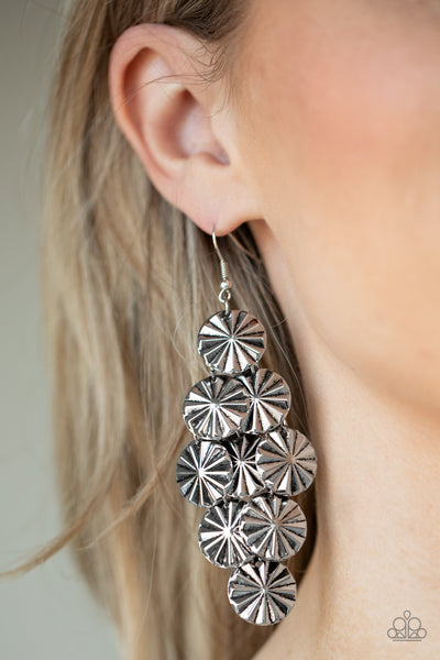 Star Spangled Shine - Paparazzi - Silver Star Disc Chandelier Earrings