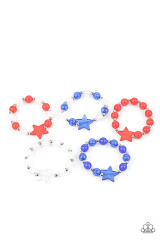 Red White and Blue Stretchy Star Children's Bracelets - Paparazzi Starlet Shimmer
