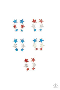 Red Silver and Blue Glitter Star Children's Post Earrings - Paparazzi Starlet Shimmer