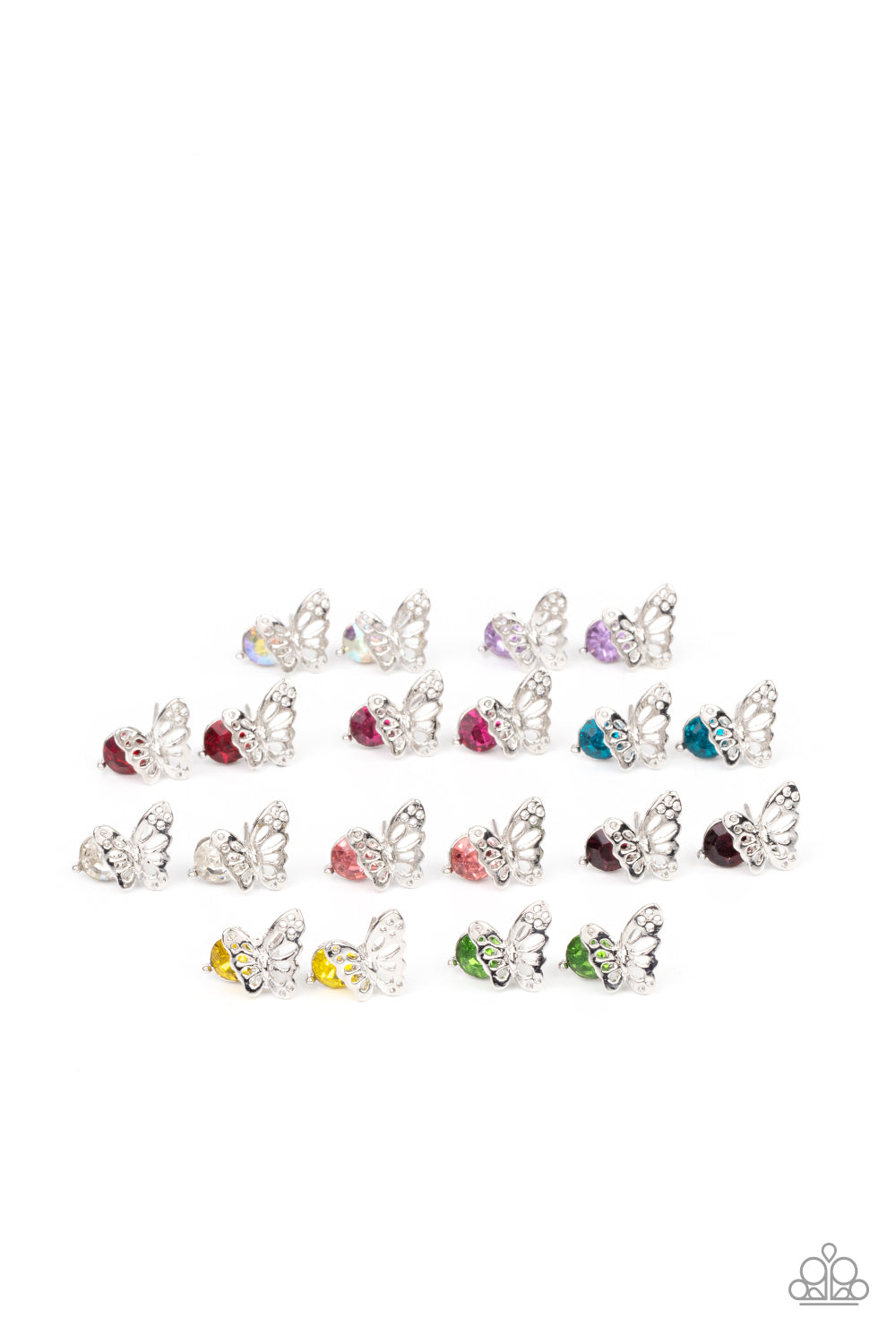 Colored Rhinestone Silver Butterfly Post Children's Earrings - Paparazzi Starlet Shimmer