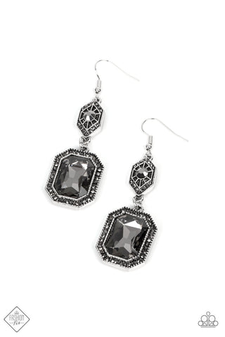 Starry-Eyed Sparkle - Paparazzi - Silver Smoky Gem August Fashion Fix Earrings