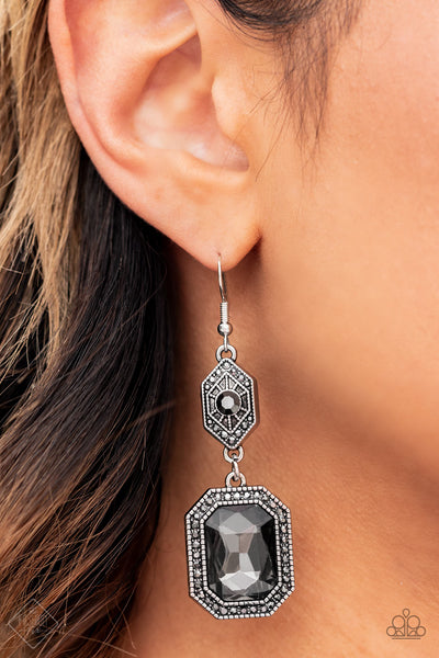 Starry-Eyed Sparkle - Paparazzi - Silver Smoky Gem August Fashion Fix Earrings