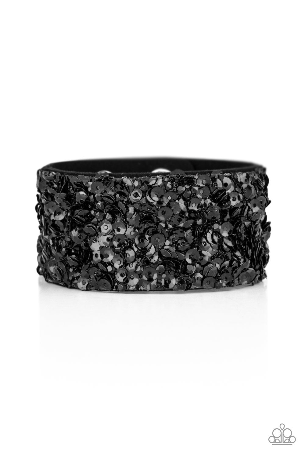 Starry Sequins - Paparazzi - Black Sequin Suede Snap Bracelet