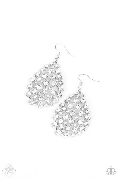 Start With A Bang - Paparazzi - White Rhinestone Floating Teardrop Earrings