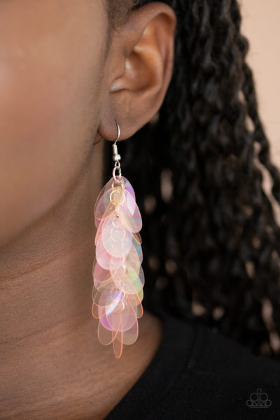 Stellar In Sequins - Paparazzi - Pink Iridescent Oval Sequin Earrings