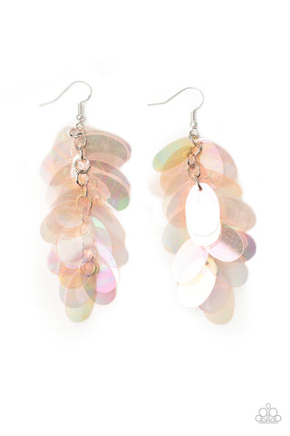 Stellar In Sequins - Paparazzi - Pink Iridescent Oval Sequin Earrings