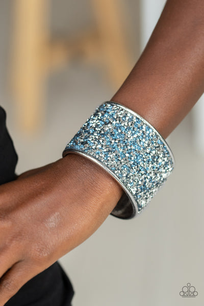 Stellar Radiance - Paparazzi - Blue and Silver Rhinestone Cuff Bracelet