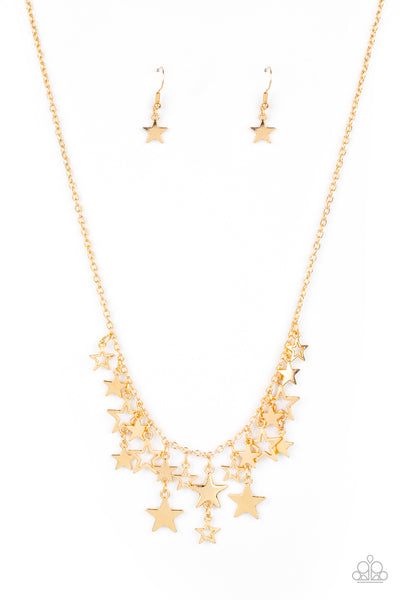 Stellar Stardom - Paparazzi - Gold Star Fringe Necklace