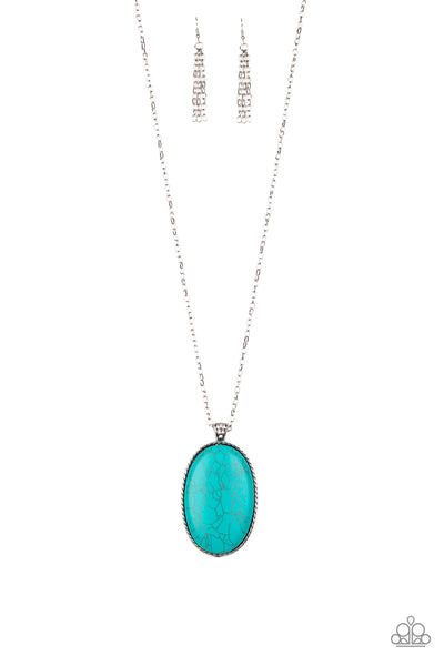 Stone Stampede – Paparazzi – Blue Turquoise Cracked Stone Oval Pendant Necklace