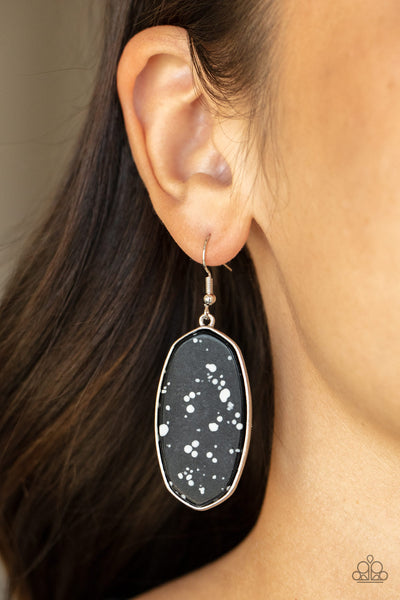 Stone Sculptures - Paparazzi - Black Stone White Accent Earrings