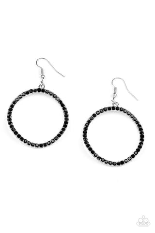 Stoppin' Traffic - Paparazzi - Black Glittery Rhinestones Hoop Earrings