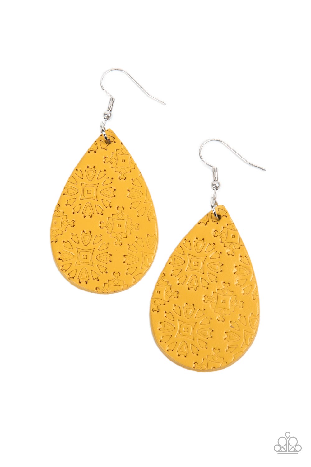 Stylishly Subtropical - Paparazzi - Yellow Leather Teardrop Earrings