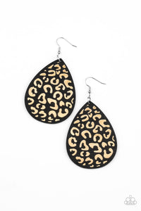 Suburban Jungle - Paparazzi - Black Wood Cheetah Teardrop Earrings