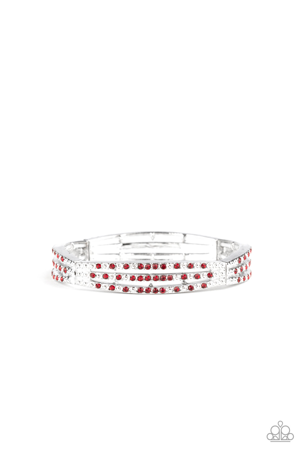 Suburban Scene - Paparazzi - Red Rhinestone Silver Studded Stretchy Bracelet