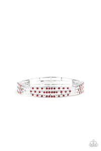 Suburban Scene - Paparazzi - Red Rhinestone Silver Studded Stretchy Bracelet