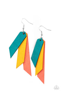 Suede Shade - Paparazzi - Multi Blue Coral and Yellow Leather Layered Earrings