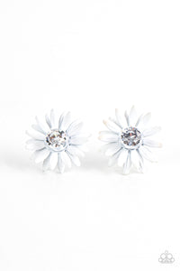 Sunshiny DAIS-y - Paparazzi - White Daisy Flower Rhinestone Post Earrings
